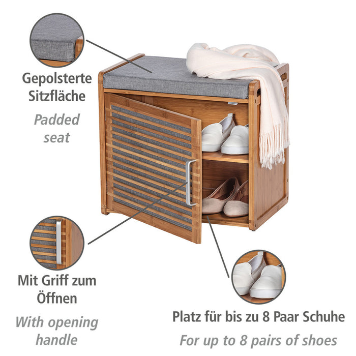 Schuhschrank aus Bambus mit Sitzpolster Mod. Bahari