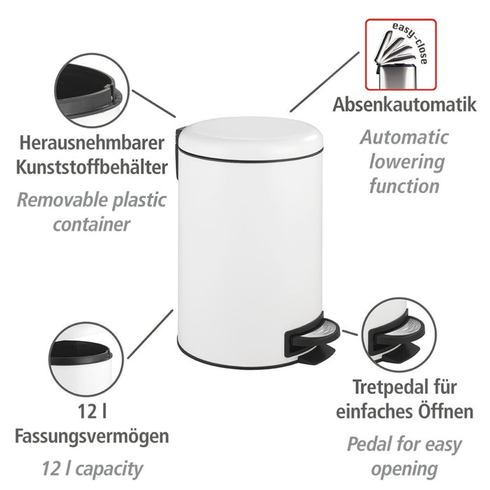 Treteimer Mod. Leman Easy Close Weiß 12 L