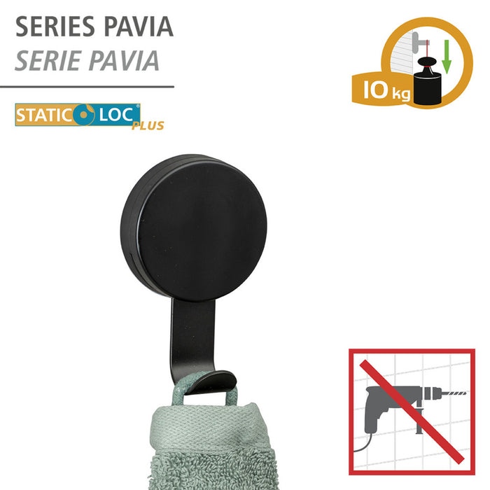 Static-Loc® Plus Wandhaken Mod. Pavia Schwarz, 4er Set