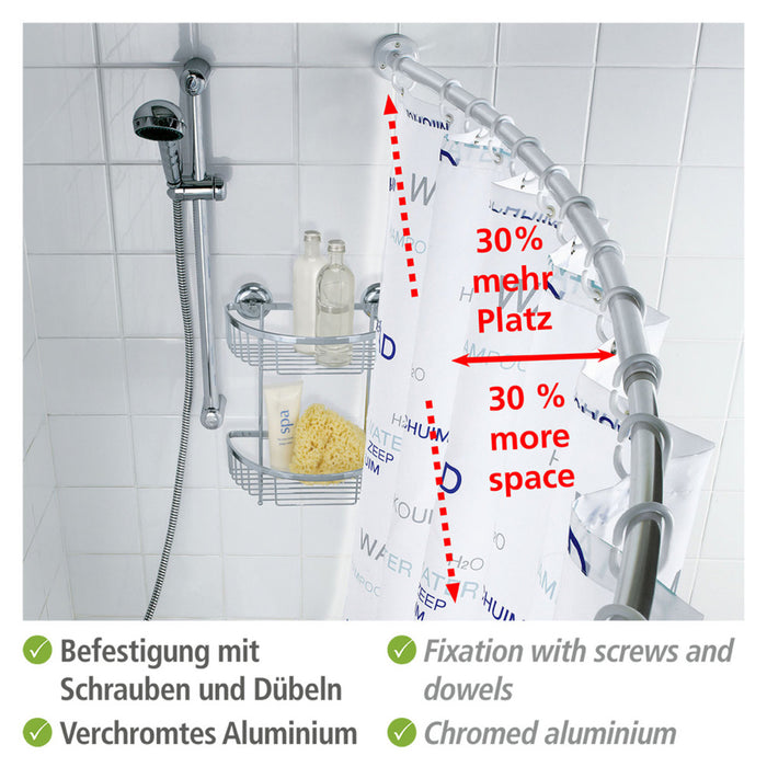 Teleskop-Badewannenstange bogenförmig Chrom