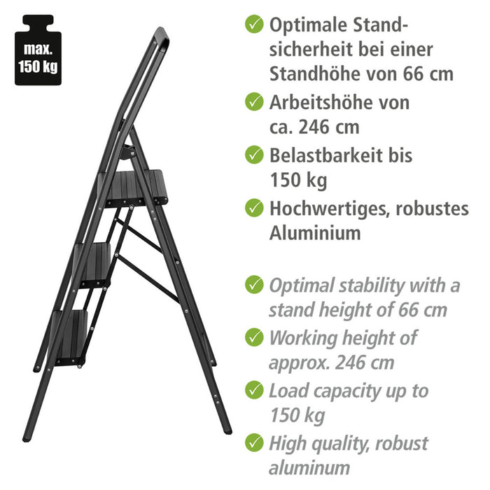 Alu-Klapptrittleiter Compact 3-stufig Dunkelgrau