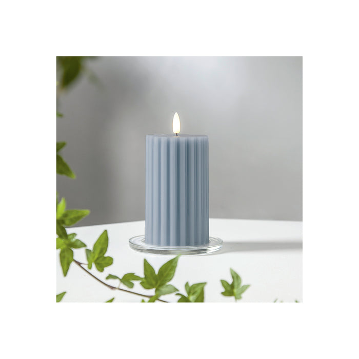 LED Wachskerze Flamme Stripe Batterie Timer 15x7,5cm blau