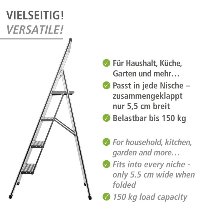 Alu-Design Klapptrittleiter 4-stufig Silber