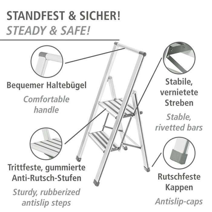 Alu-Design Klapptrittleiter 2-stufig Weiß