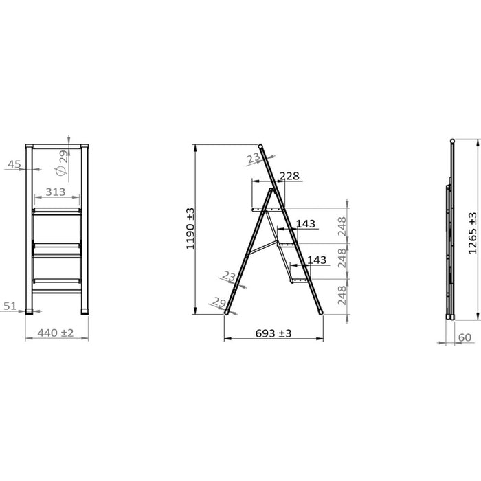 Alu-Design Klapptrittleiter 3-stufig Schwarz