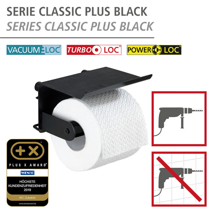 Toilettenpapierhalter mit Ablage Classic Plus Black