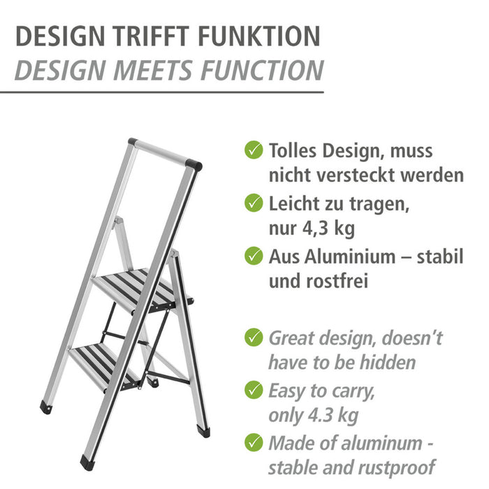 Alu-Design Klapptrittleiter 2-stufig Silber