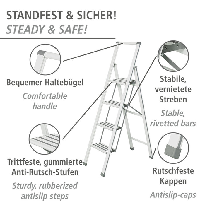 Alu-Design Klapptrittleiter 4-stufig Weiß