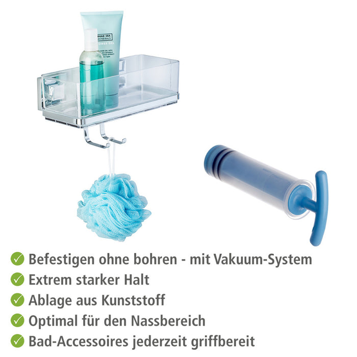 Vacuum-Loc® Wandablage mit Haken Quadro Edelstahl