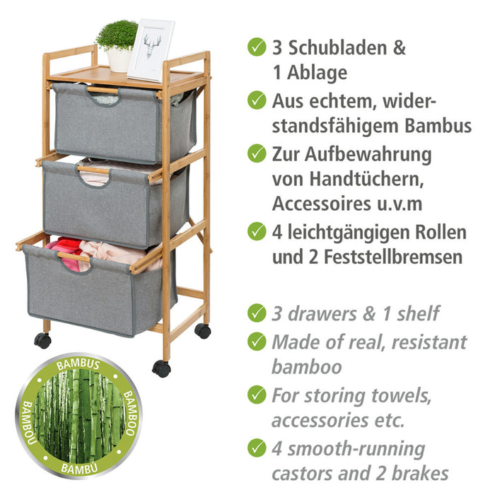 Haushaltswagen mit 3 Schubladen Mod. Bahari aus Bambus