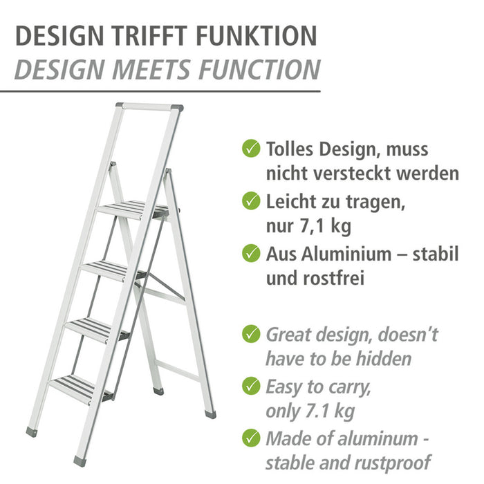 Alu-Design Klapptrittleiter 4-stufig Weiß