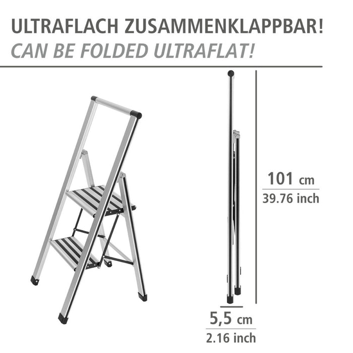 Alu-Design Klapptrittleiter 2-stufig Silber