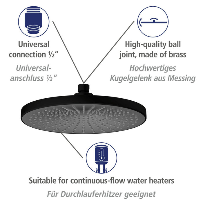 Regenduschkopf Ultimate Shower Schwarz/Grau