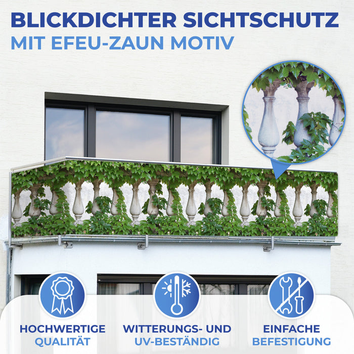 Balkon-Sichtschutz naturfrohem Efeu-Motiv, 5 m