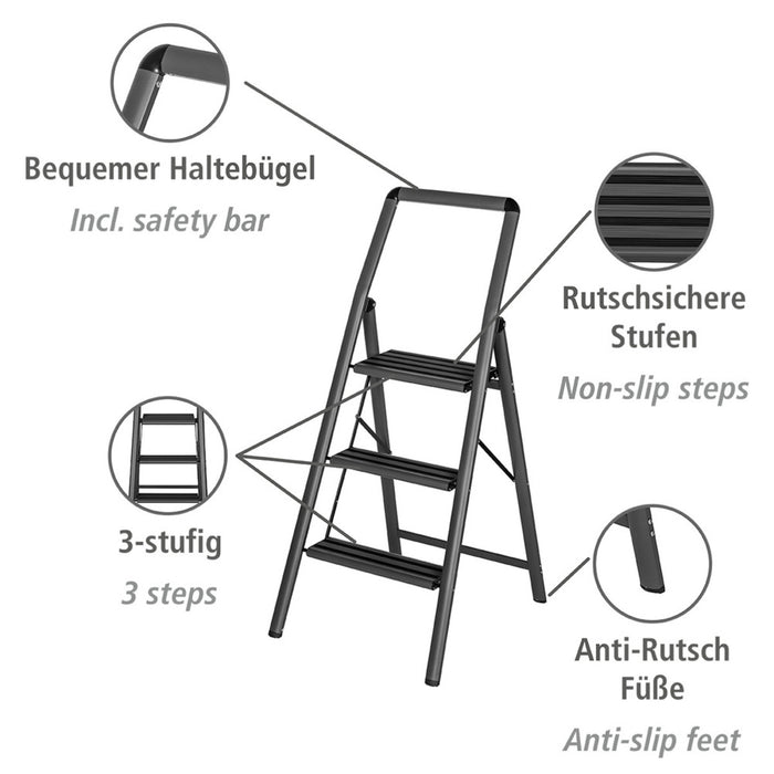 Alu-Klapptrittleiter Compact 3-stufig Dunkelgrau