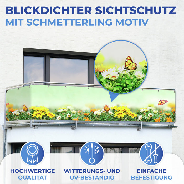 Balkon-Sichtschutz mit Schmetterlings-Motiv, 5 m