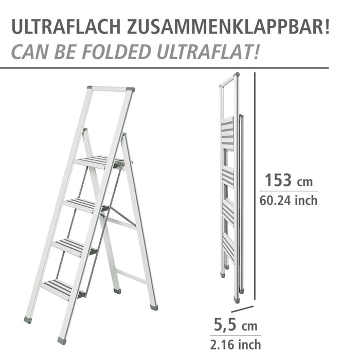 Alu-Design Klapptrittleiter 4-stufig Weiß