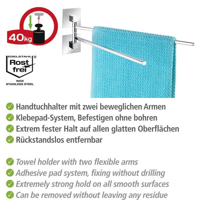 Turbo-Loc® Edelstahl Handtuchhalter 2 Arme Quadro