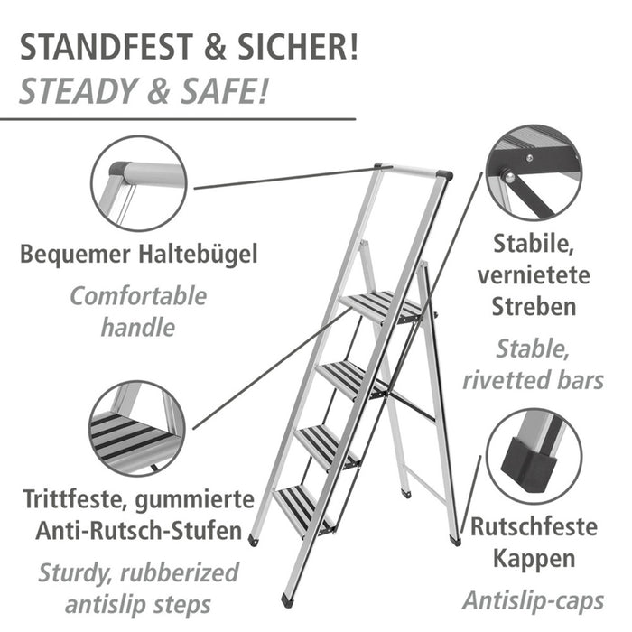 Alu-Design Klapptrittleiter 4-stufig Silber