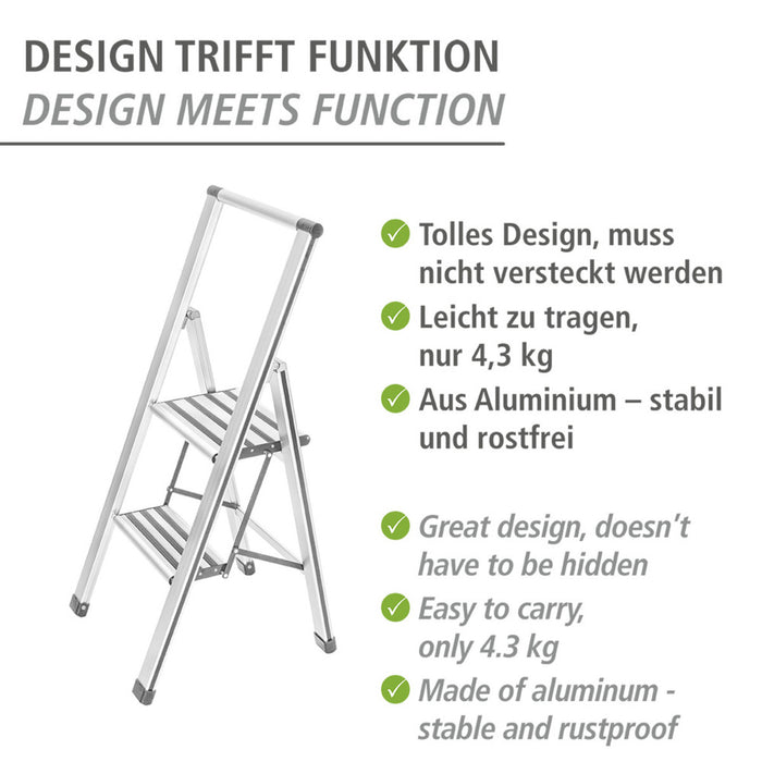 Alu-Design Klapptrittleiter 2-stufig Weiß