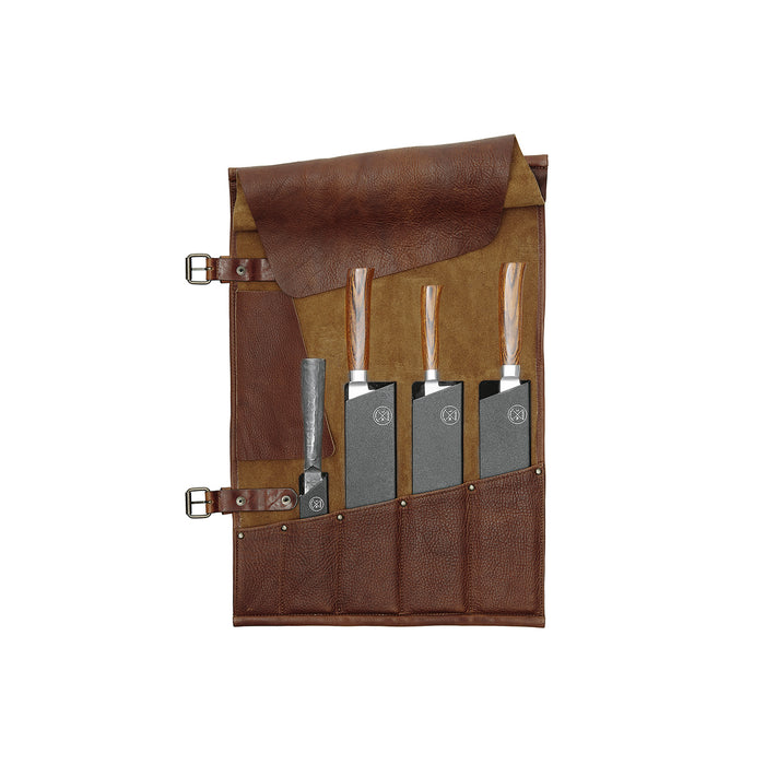 Leder-Messerrolle 5-Pocket dunkelbraun