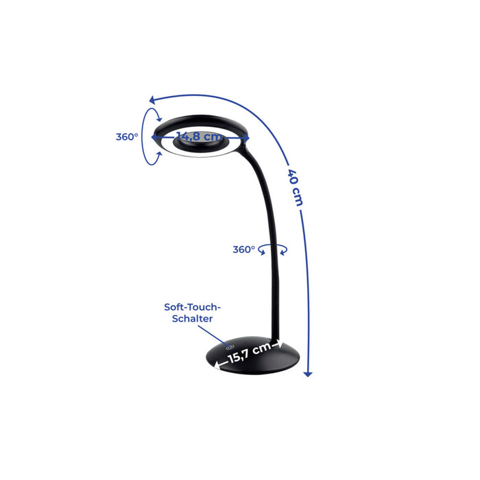 LED-Schreibtischleuchte 8-fach Lupe Schwarz