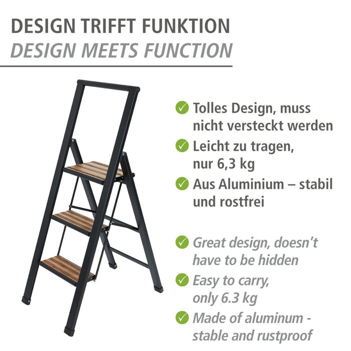 Alu-Design Klapptrittleiter 3-stufig Schwarz