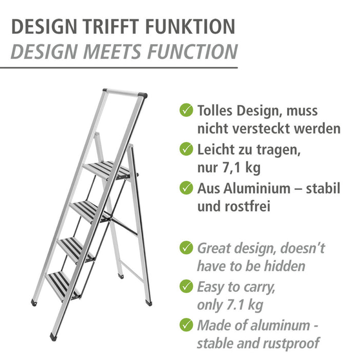 Alu-Design Klapptrittleiter 4-stufig Silber