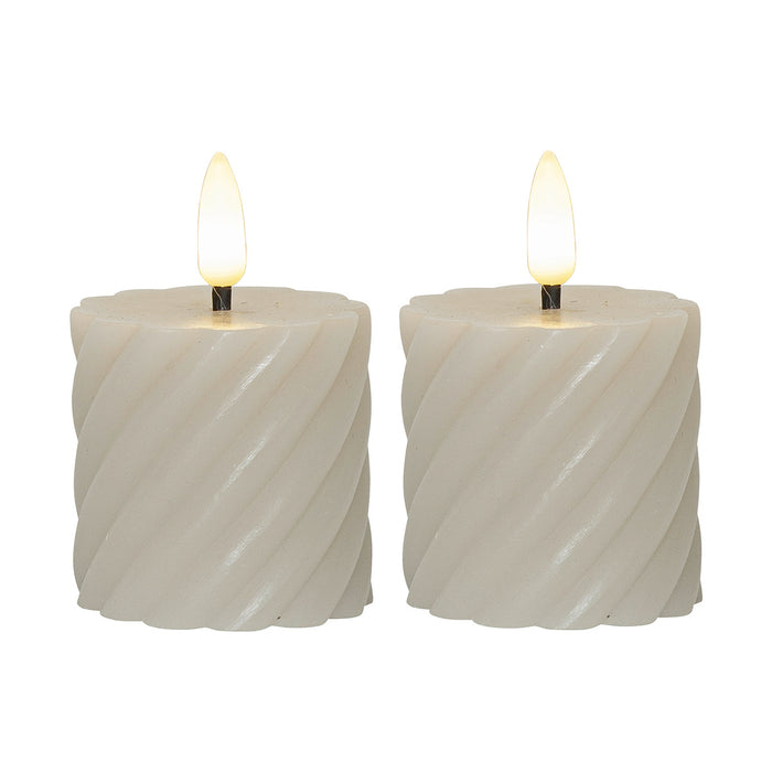 LED-Echtwachs-Kerze Flamme Swirl Votive 7,5x5cm beige 2Stück