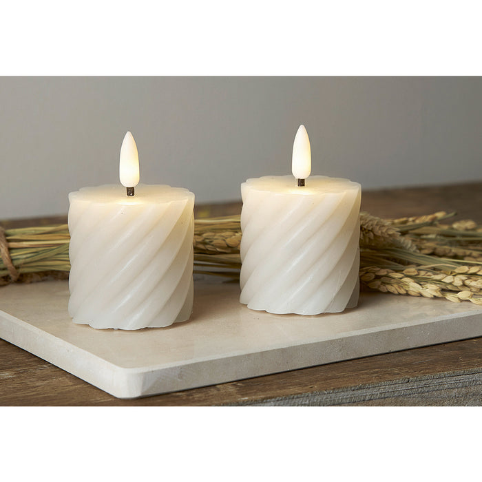 LED-Echtwachs-Kerze Flamme Swirl Votive 7,5x5cm beige 2Stück